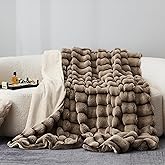 DCSKY Cozy Faux Fur Throw Blanket for Bed-Warm Fuzzy Throw Blanket, Cozy Soft and Fuzzy Plush Rabbit Fur Bubble Blanket Blankets for Bedroom and Living Room, Furry Luxury Blanket 60" x 80"Curry