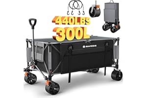 Raynesys Collapsible Wagon Cart with Wheels Foldable, 440lbs 300L Heavy Duty Folding Wagon, Foldable Wagon for Sports Beach Grocery Camping - Upgraded Effortless Elegance