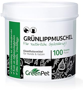 GreenPet Grünlippmuschel-Pulver 100g - Naturprodukt für Hunde und Katzen, Gelenk-Pulver Naturrein, Aktiv Gelenk-Kraft zur Unt