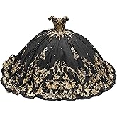Mouccy Luxury Gold Lace Quinceanera Dresses Beaded Tulle Sweet 16 Dress with Train Sequin Vestidos De 15 años Quinceañera