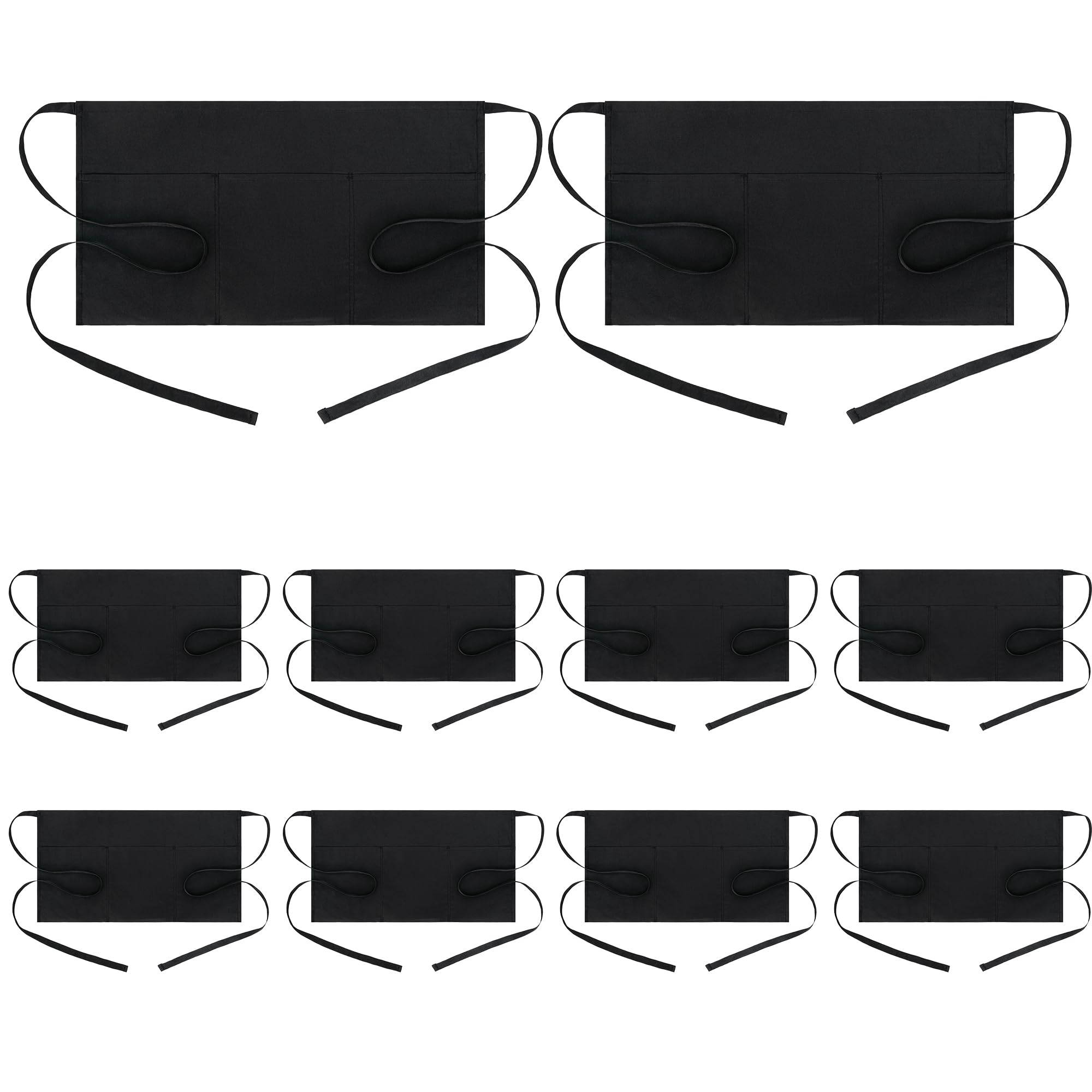 BOHARERS Waist Apron with 3 Pockets 10 Pack - Black Waitress Server Short Apron Image