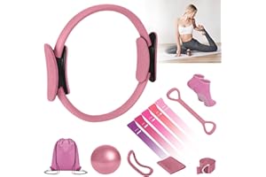 JIAOHENANZE Home Pilates Kit for Women， Pilates Essentials Kit for Women，Pilates Equipment，14 Inch Fitness Circle, 9 Inch Yoga Ball 5 Resistance Bands for Beginners Home Workouts
