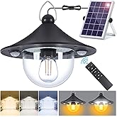 ropelux Solar Indoor Outdoor Shed Light with 3000LM 3 Color Temperatures 5 Modes (2 Daytime Available) Waterproof, Dual Motion Sensors Solar Powered Hanging Barn Light with Remote for Shed, 1 Pack