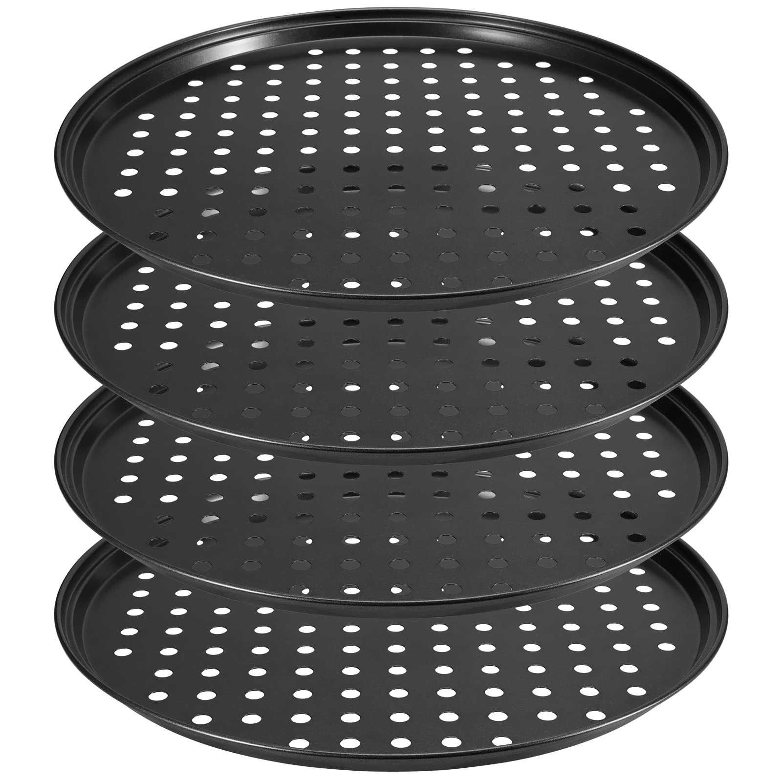 ZEONHEI 4 Pack 10 Inch Non Stick Pizza Baking Tray, Perforated Pizza Pan for Oven Making Pizzas, 26CM x 1.5CM, Black