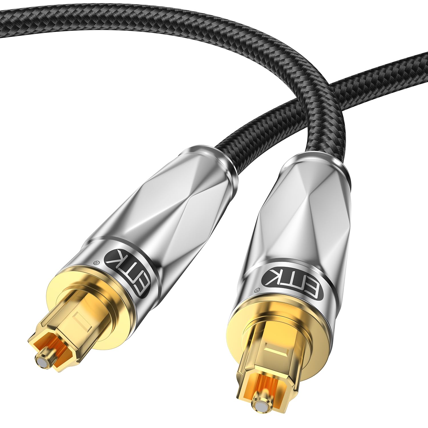 EMK Digital Optical Audio Cable (24K Gold Plated Connectors, Aluminum Alloy Shell, Braided Jacket) 5 Metres - S/PDIF Toslink Optical Cable for Home Theater, Soundbars, Gaming Consoles