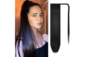 BARSDAR 24 In Black Ponytail Extension Long Straight Wrap Around Clip in Ponytail Hair Extensions Synthetic Pony Tails Hair Pieces for Women Girls Daily- Natural Black