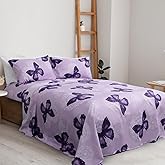 ARTALL 4-Piece Butterfly Print King Size Sheet Set, Soft Microfiber All-Season Bed Sheets Includes 2 Pillowcases, 1 Flat Sheet, 1 Fitted Sheet with 15" Deep Pockets, Purple
