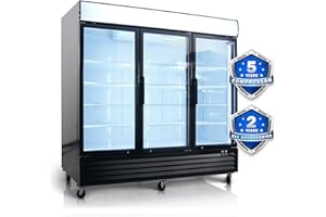 ORIKOOL Display Refrigerator with Glass Door - Large Capacity 3 Door Beverage Refrigerator with Door Lock, LED Lighting, Auto Defrost, Digital Temperature Control, Low Noise, Adjustable Partitions