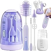 Electric Bottle Brush Cleaner,Rechargable Electric Baby Bottle Brush Cleaner with Thermometer,Silicone Bottle/Nipple/Straw Brush,Drying Rack,Travel Bottle Cleaner Kit for New Moms (Violet)