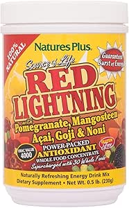 NaturesPlus Source of Life Red Lightning Energy Drink Powder - .5 lbs - Mixed Berry Flavor - Natural Energy Boost - with Whole Foods, Antioxidants &amp; Red Superfoods - Gluten-Free - 38 Servings