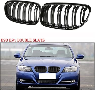 Amazon Com Ricoy Twin Slat Fins Gloss Black Euro Front Center Kidney Grille Grill For 2009 2011 Bmw E90 E91 323i 325i 328i 330i 335i 4 Door Lci Facelift Automotive