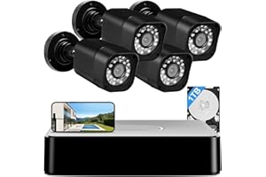 1080P Wired Security Camera System, AIWIXEN 8CH CCTV Surveillance DVR with 1TB Hard Drive, 4 x Home 5MP Wired Security Cameras Outdoor with Human Vehicle Detection, IP68 Waterproof, Remote Access