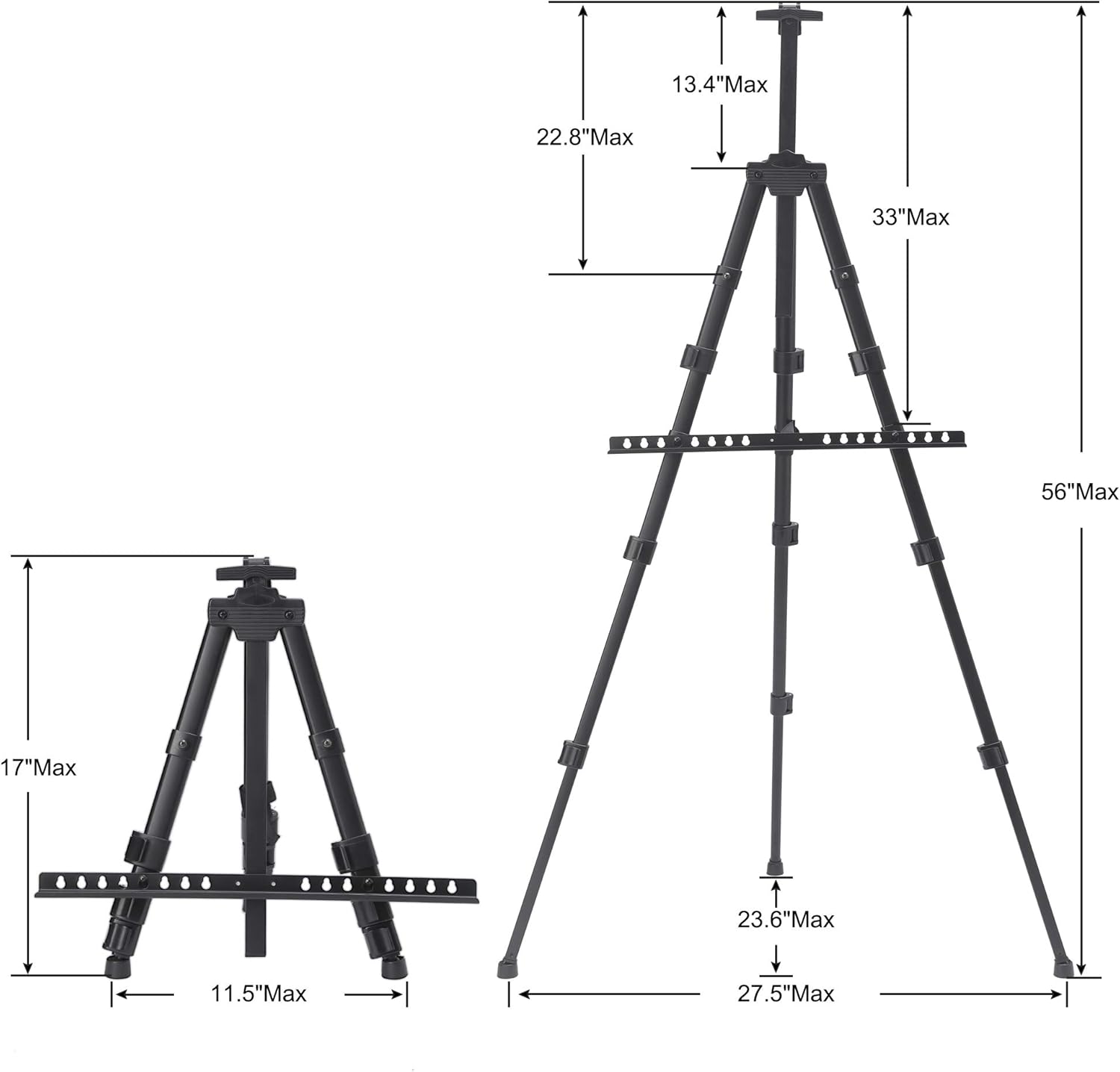 STARHOO Easel for Painting Canvases - Aluminum Art Easel Stand for Table Top/Floor 17" to 56" Adjustable Height with Portable Bag Black
