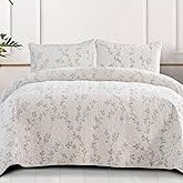 Exclusivo Mezcla Reversible Boho Quilts King Size, White Bedspreads Lightweight Coverlet All Season Flowers Quilt Bedding Set with Printed Floral Pattern (1 Quilt, 2 Pillow Shams)