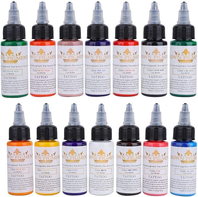 14 Colors SemiPermanent Tattoo Inks Set, Body Color Pigment Kit Professional Makeup Tattoo Ink