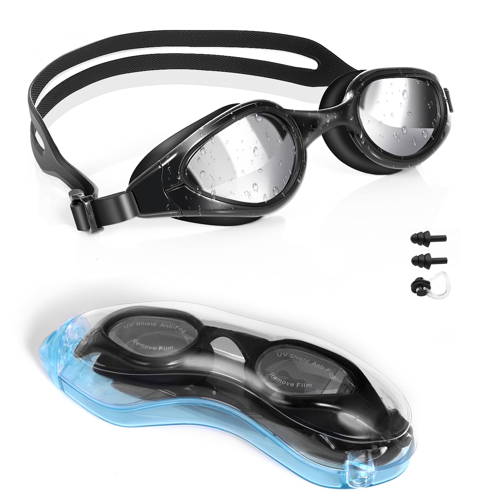 TOPLUS Swimming Goggles, No Leaking Anti Fog UV Protection Swim Goggles Soft Silicone Nose Bridge for Men, Women, Junior, Kids (Black&gey)