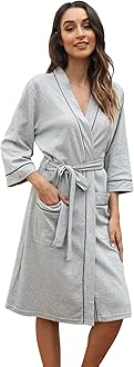 HEARTNICEWomens Cotton Robe, Soft Kimono Spa Knit Long Bathrobe Lightweight Loungewear