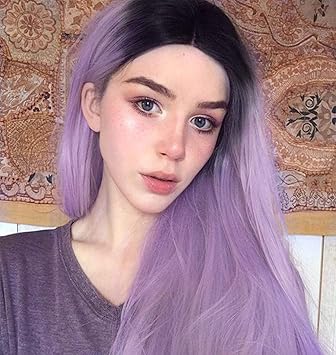 Vebonnie Creamy Purple Hair Wigs For Women Syntyhetic Hair Purple
