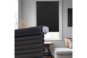 Tonature Upgrade No Drill No Tools Cellular Shades for Indoor Windows 38mm Honeycomb Blinds Cordless Free Stop Blinds for Windows Black Color Blackout 22" WX64 H