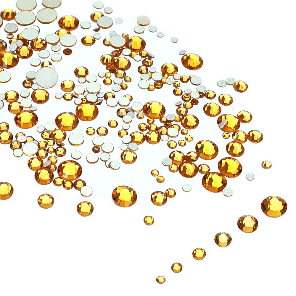 LolliBeads Resin Crystal Round Nail Art Mixed Flat Backs Acrylic Rhinestones Gems,Mix Size 1.5-5 mm, Color Sunflower (1200Pcs)