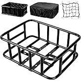 SAMRELAX Bike Basket Rear, Large Bicycle Basket with Cargo Net, Liner and Waterproof Cover for Electirc Bike, Ebike and Bikes, Large Capacity Wire Bakset