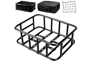 SAMRELAX Bike Basket Rear, Large Bicycle Basket with Cargo Net, Liner and Waterproof Cover for Electirc Bike, Ebike and Bikes