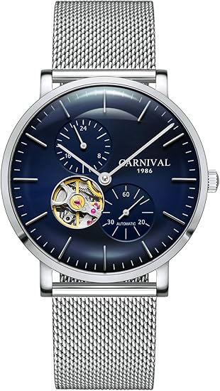 Amazon Carnival カーニバル 腕時計 自動巻き スケルトン メンズ 銀 青色 メンズ腕時計 腕時計 通販