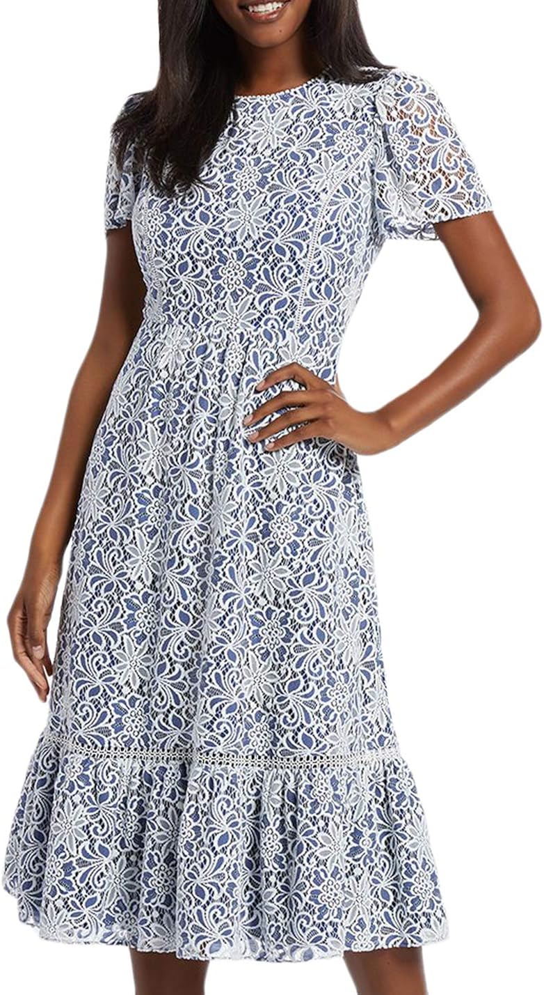warehouse multi lace midi dress