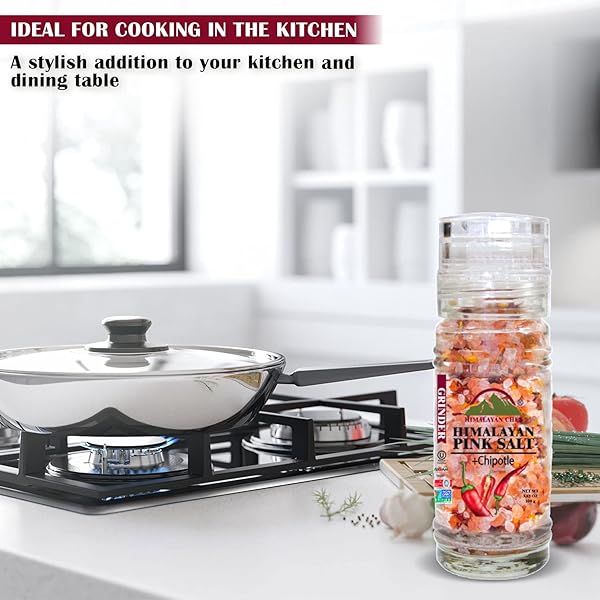 HIMALAYAN CHEF PINK SALT GRINDER, CHIPOTLE SALT, 3.53 OUNCES, INCREDIBLE TASTE