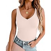 Zeagoo Women's Double Lined V Neck Tank Tops Summer Slim Fit Basic Sleeveless Shirts Cute Trendy Going Out Tops