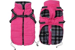 Winter Warm Coat Geyecete Waterproof Jacket with Harness Traction Belt,Pet Outdoor Jacket Dog Autumn and Winter Clothes for Medium, Small Dog-Pink-M