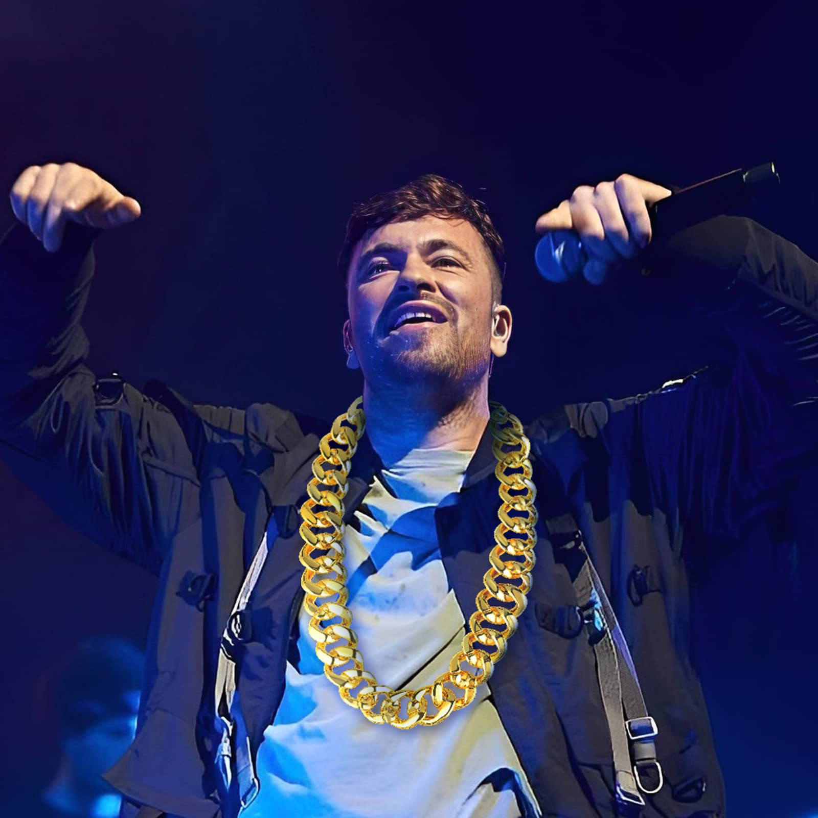 PinCute Gold Chain for Men/Women Fake Plastic Chunky Gold Necklace, Gold Rope Chain Necklace for 80s 90s Outfits Costumes (32 * 1.38 Inches)