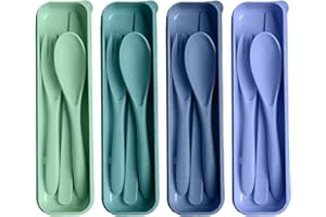 HMDZMR Reusable Utensils Set with Case, 4 Sets Travel Utensils with Case, Reusable Forks and Spoons Set for Lunch Box Accesso