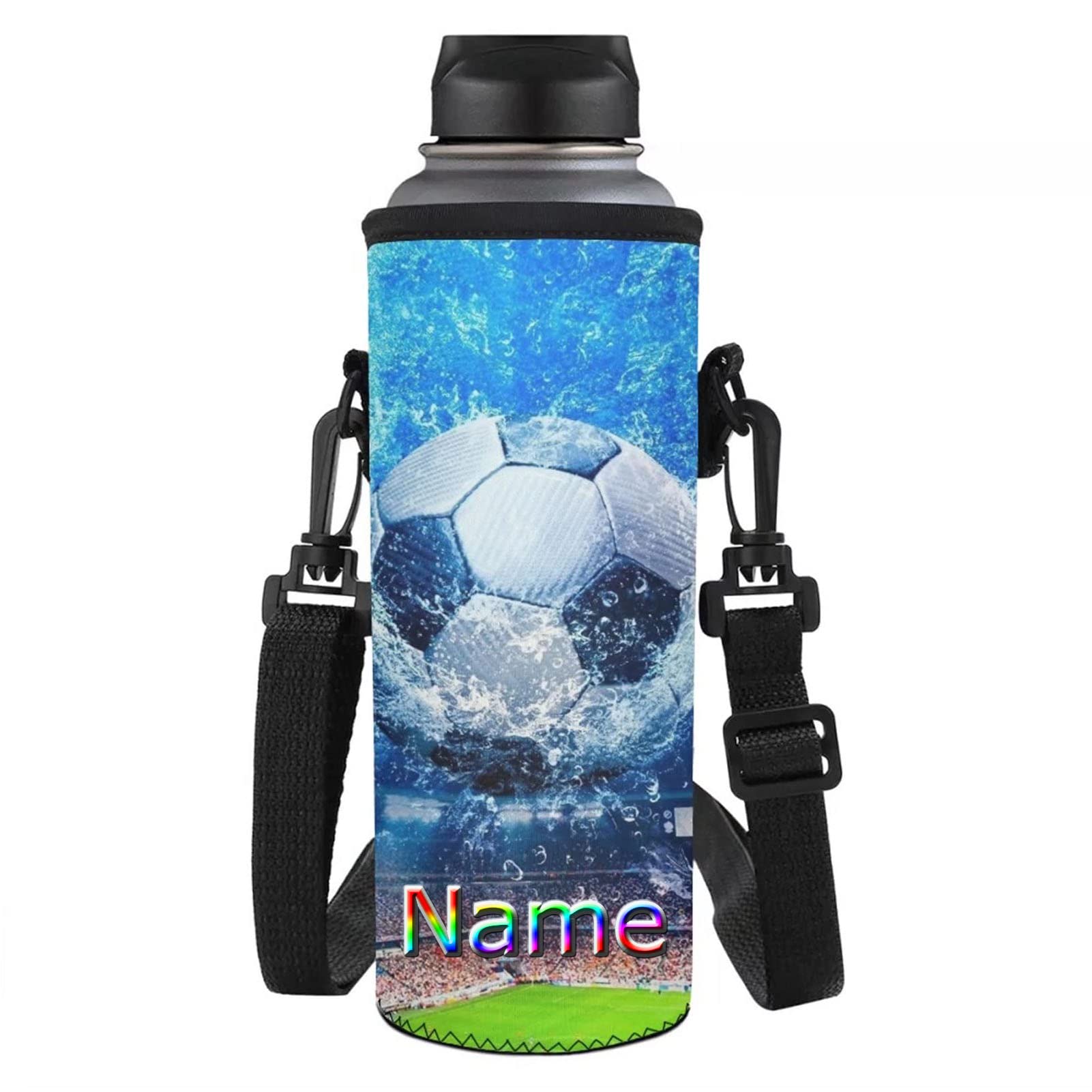 Jndtueit Water Soccer Football Ball Print Water Bottle Holder Carrier Bag for Kids Boys Back to School Insulated Sleeves Bag