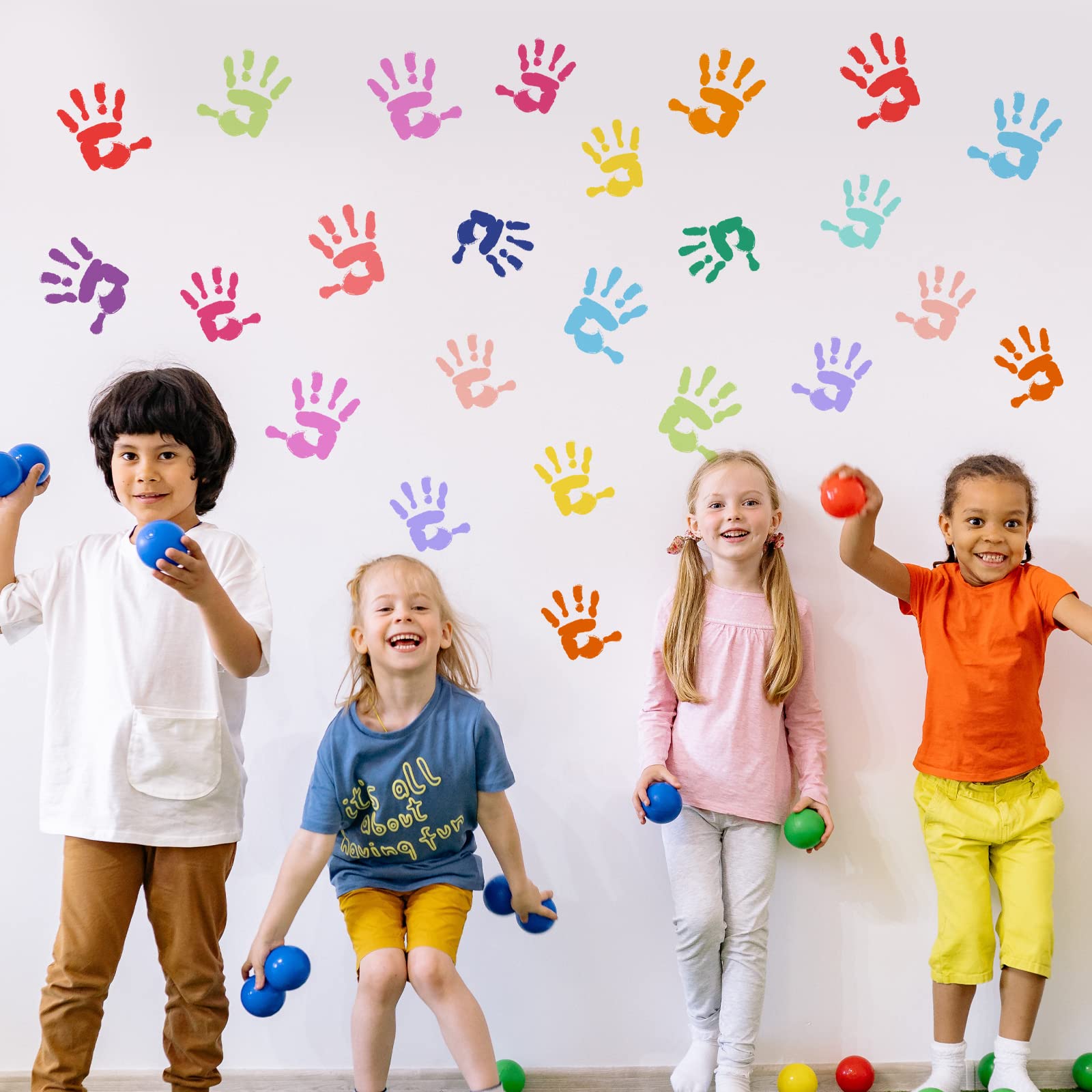 PLIGREAT Colorful Handprints Wall Stickers, Peel and Stick Wall Decals, Cute Wall Art Decor Removable Vinyl Wall Sticker for Nursery Living Room Bedroom Home Wall Decoration DIY Indoor Wall Decor