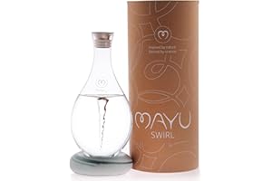 MAYU Swirl Structured Water Pitcher - Innovative Vortex Technology - Handblown. Reverse Osmosis Filter Complementary. Aerating Dispenser Stand 1.5 Liter | 51Oz Design Dining Glass Jug (Graystone Base)