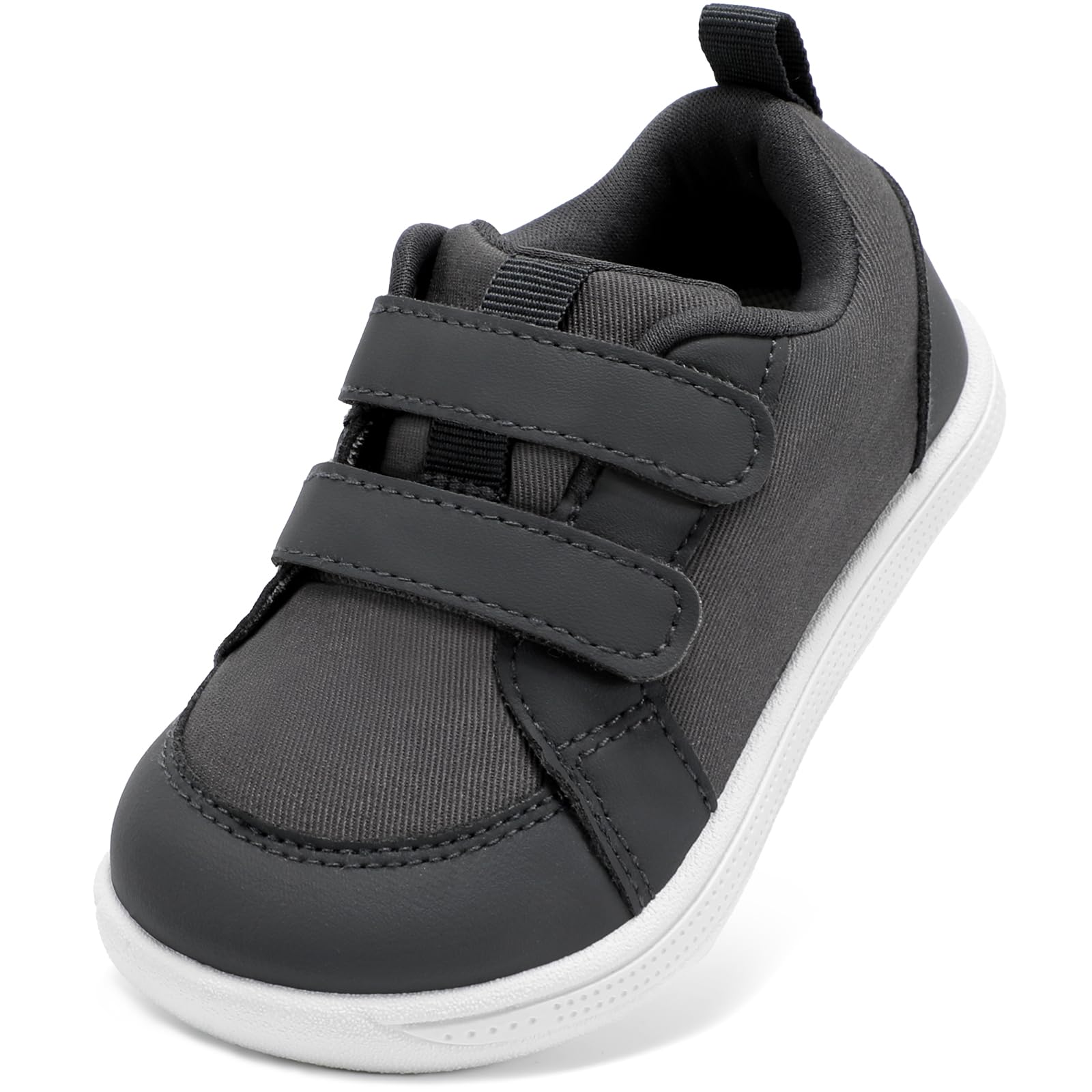 Photo 1 of STQ KIDS Toddler Boy Shoes Wide Toe Box Barefoot Shoes Lightweight Kid Tennis Sneakers Non-Slip Zero Drop First Walking Running Shoe Outdoor Indoor Activities Dark Grey Toddler Size 10