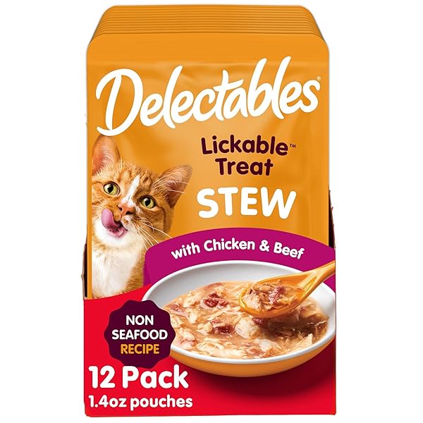 HARTZ DELECTABLES NON-SEAFOOD STEW LICKABLE WET CAT TREATS, CHICKEN & BEEF, 1.4 OUNCE (PACK OF 12)