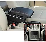 MyGone Center Console Armrest Box for 2009-2012 Focus 2 MK2, Car Interior Accessories Leather Arm Rest Organizer with LED Lights Adjustable Cup Holder Removable Ashtray Black