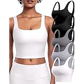 Womens Sports Bras 5 Packs - Square Neck Longline Workout Crop Tank Tops Padded Yoga Camisole with Built in Pads