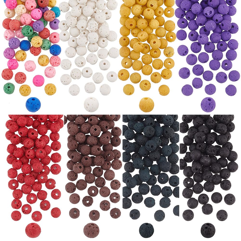 OLYCRAFT 488pcs 6mm Round Volcanic Rock Beads 8 Colors Chakra Beads for Jewelry Making and Essential Oil Diffuser Bracelet