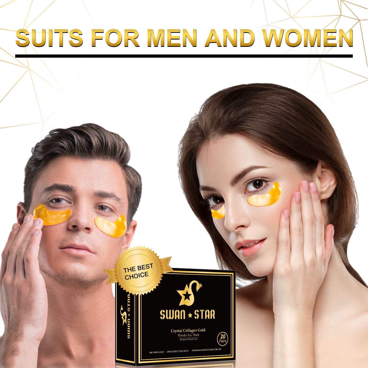 Under Eye Mask, SWAN STAR Under Eye Patches for Dark Circles and Puffiness, 24K Gold Eye Mask Anti-Aging Hyaluronic Acid Collagen Eye Pads for Women and Men, Reducing Dark Circles and Wrinkles Eye Patch, 20 Pairs : Beauty