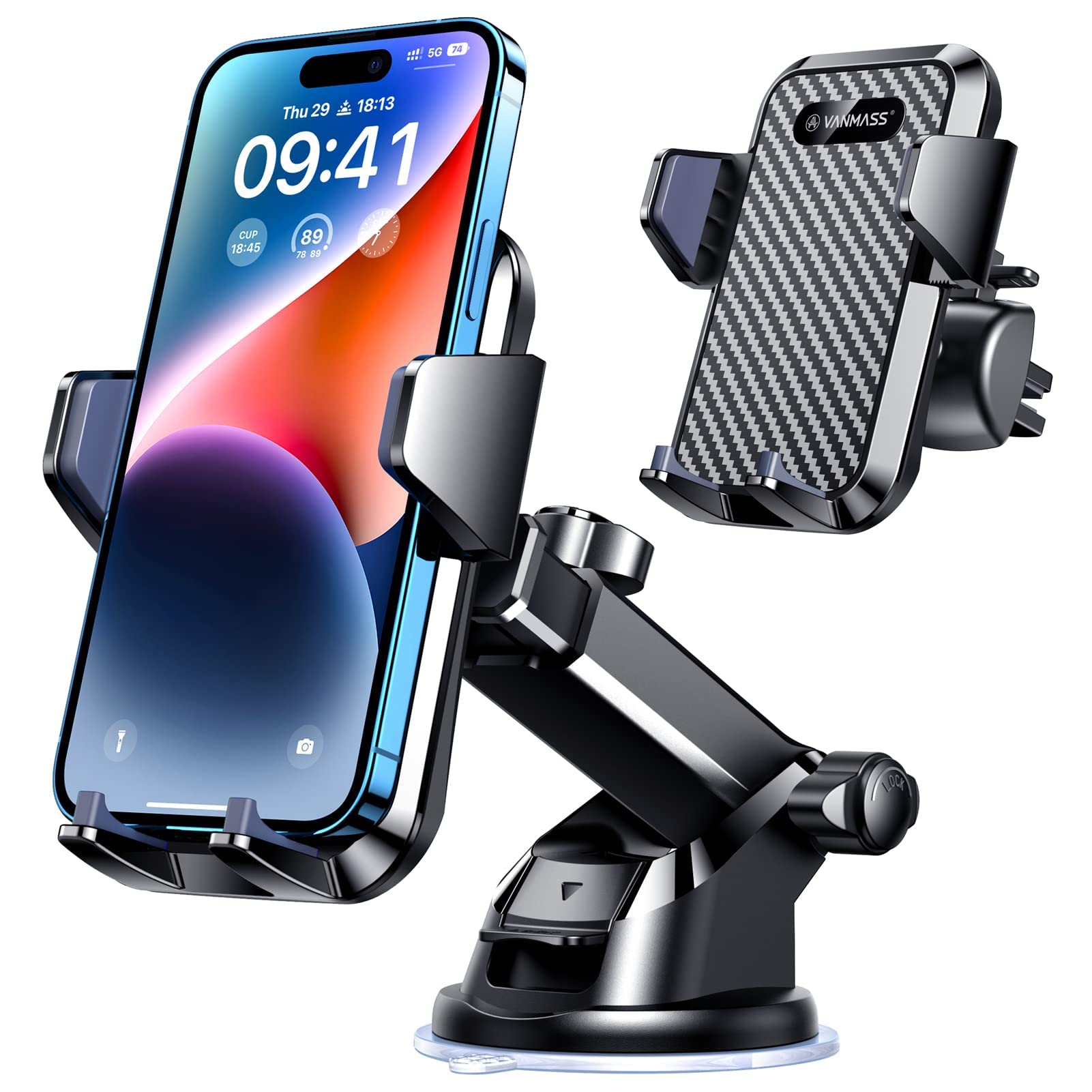 VANMASS【60+LBS Strongest Suction & Military-Grade 2023 Ultimate Car Phone Mount【Patent & Safety Certs】 Cell Phone Holder Truck Stand for Dashboard Windshield Vent for iPhone 15 Pro Max 14 Samsung