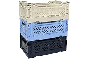LUNA CRATES Collapsible Storage Box, Foldable Crate Organizer Bin with Handle, Stackable Crates for Home Organization (Navy-Blue-Gray, 4L - 3-Pack)