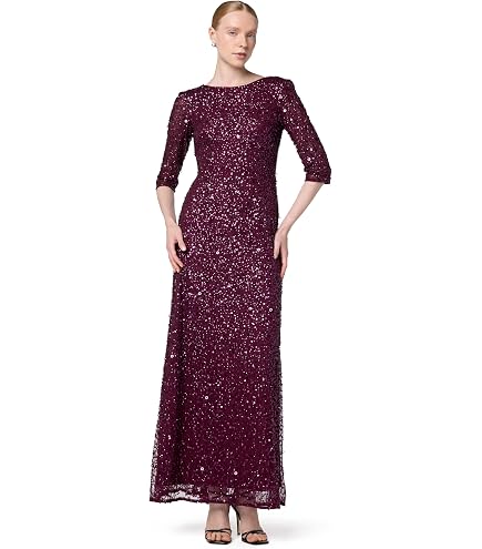 Adrianna Papell Women's Beaded Long Gown, Dark Burgundy, 2 : Clothing, Shoes & Jewelry