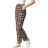 Allegra K Women's Plaid Pants Elastic Waist Casual Work Office Long Trousers