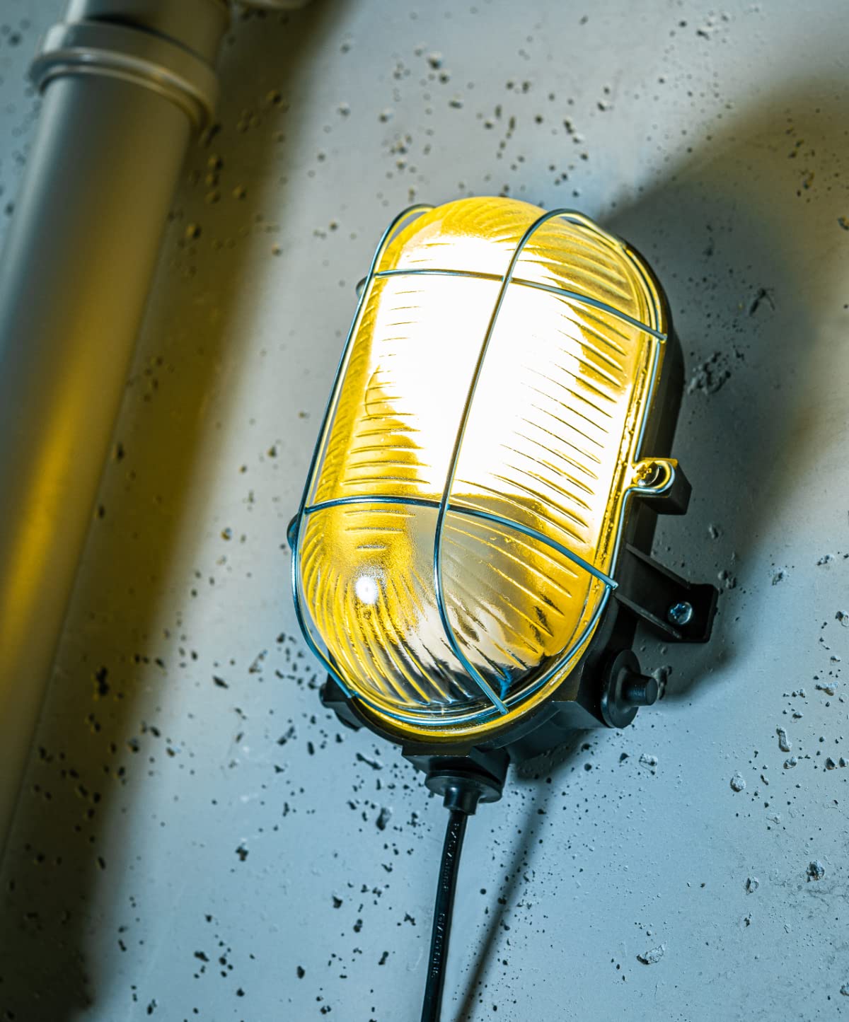 CGC Lighting Black Oval Cage Glass Metal Wall Ceiling Light Bulkhead Weatherproof Indoor Outdoor Garden Porch Garage Patio Waterproof