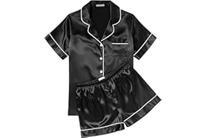 Ekouaer Womens Silk Satin Pajama Sets Soft Short Sleeve Button Down Sleepwear Top and Shorts 2 Piece Pjs Lounge Set