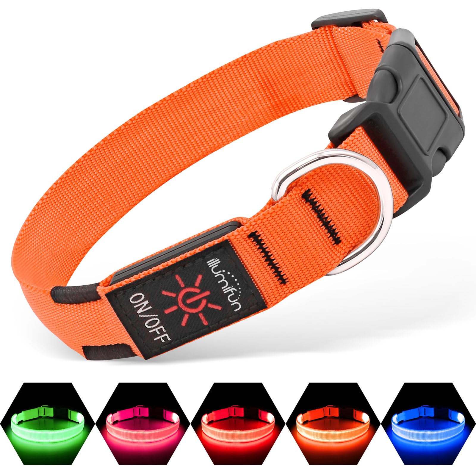 Photo 1 of Illumifun Light Up Collar for Dogs, USB Rechargeable LED Dog Collar, Adjustable Safety Collar Light for Walking at Night (Orange, Large)