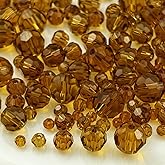 Honkoolly 480pcs Crystal Glass Beads 3mm 4mm 6mm 8mm 10mm Round Faceted Glass Spacer Beads for Bracelets Necklace Earring DIY Jewelry Making Craft(Amber)